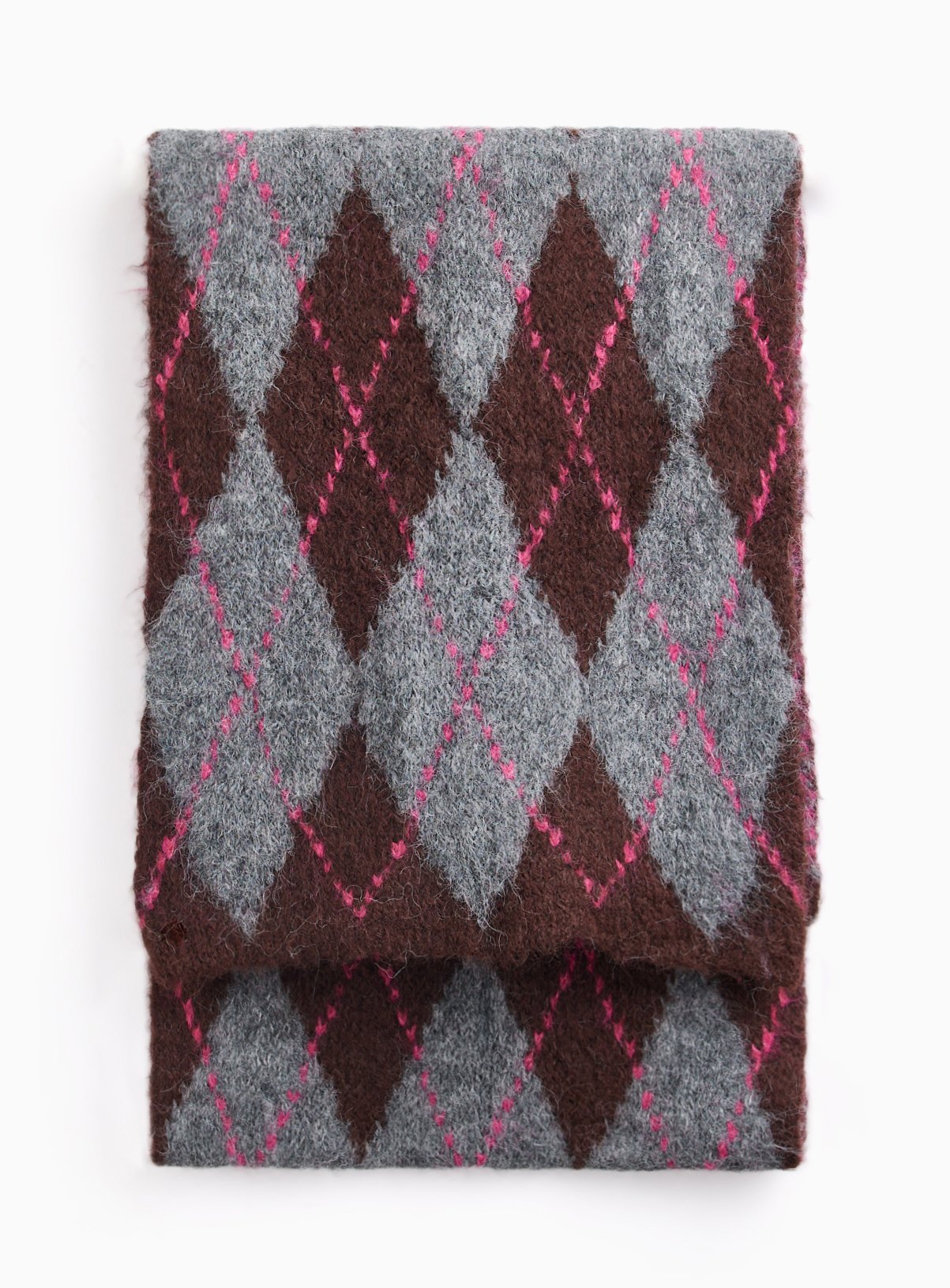 Pink, Burgundy & Grey Argyle Knitted Scarf One Size - Image 2 thumbnail